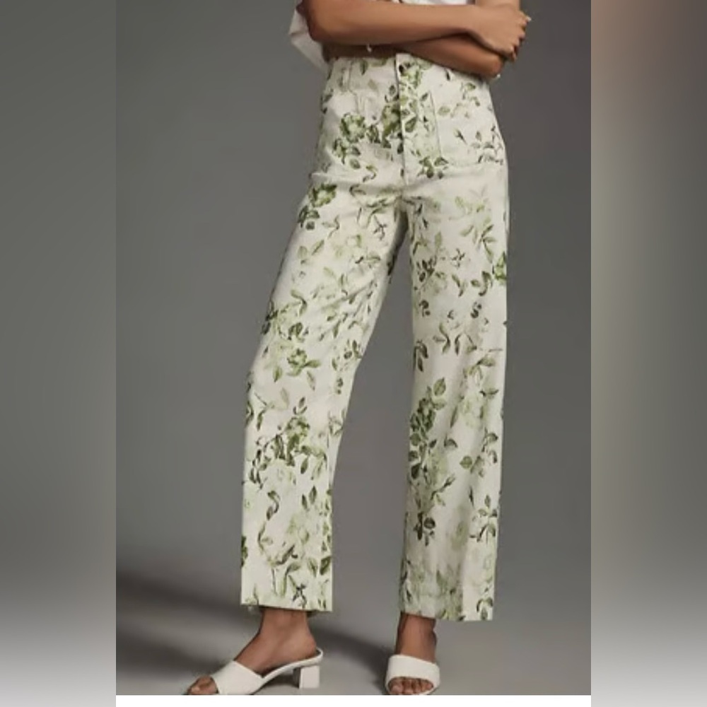 Anthropologie Maeve The Colette Green Floral Wide Leg Pants